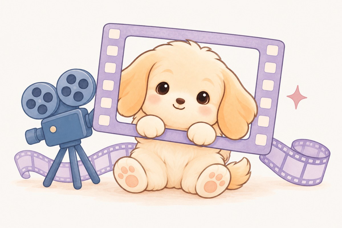 Pupivio puppy holding a film frame